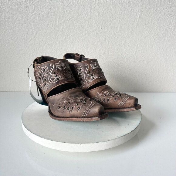 Lane Boots Shoes - NEW Lane Santorini Short Cowboy Boots Western Mules 5.5 Brown Leather Snip Toe